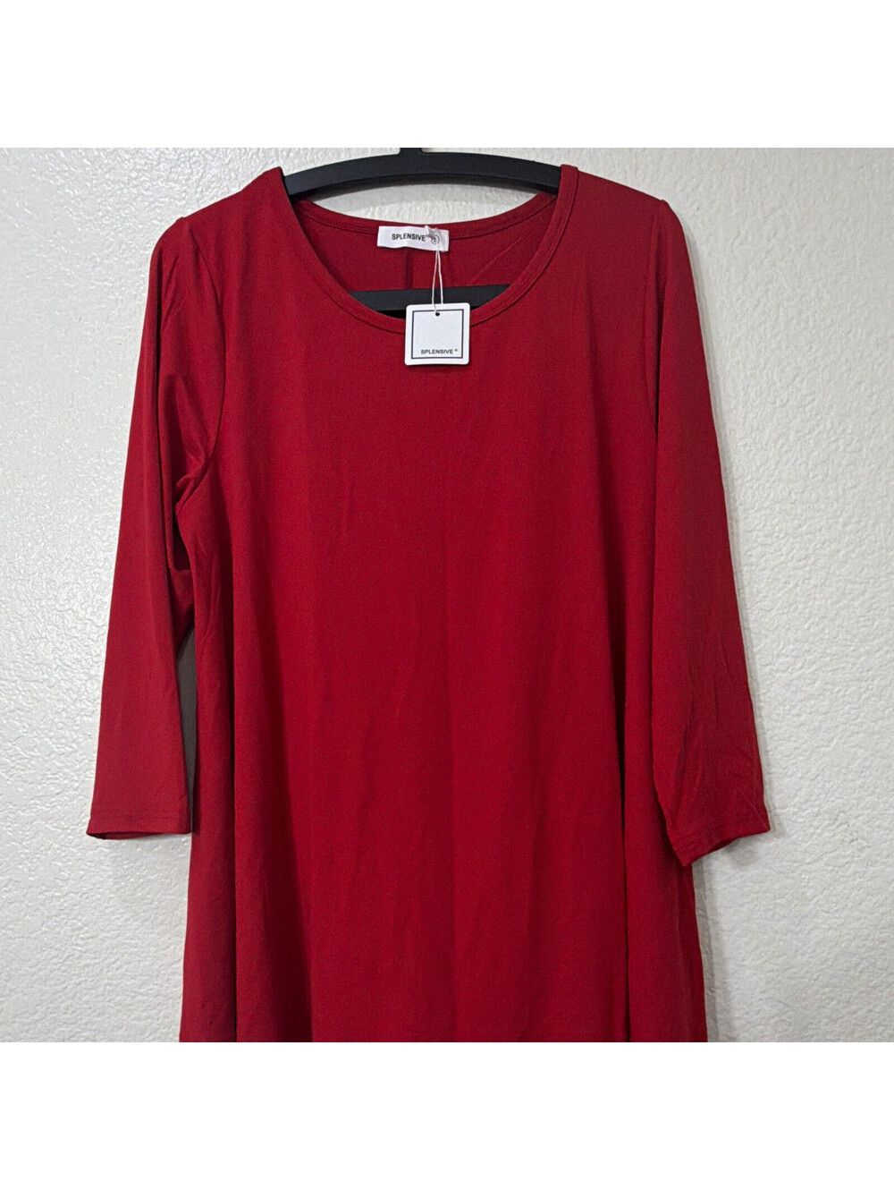 Splensive Women's Red Knit 3/4 Sleeve Round Neck A-Line Swing Dress Size L